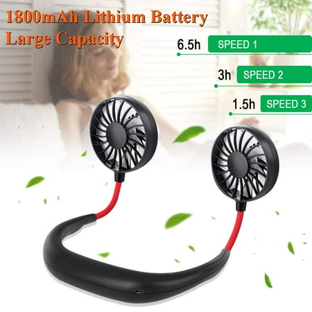 Handsfree Mini USB Neck Fan Neck Fan Cooling Portable Personal Fan Necklance Fan with Dual Wind Head 3 Speeds Led Light Pink